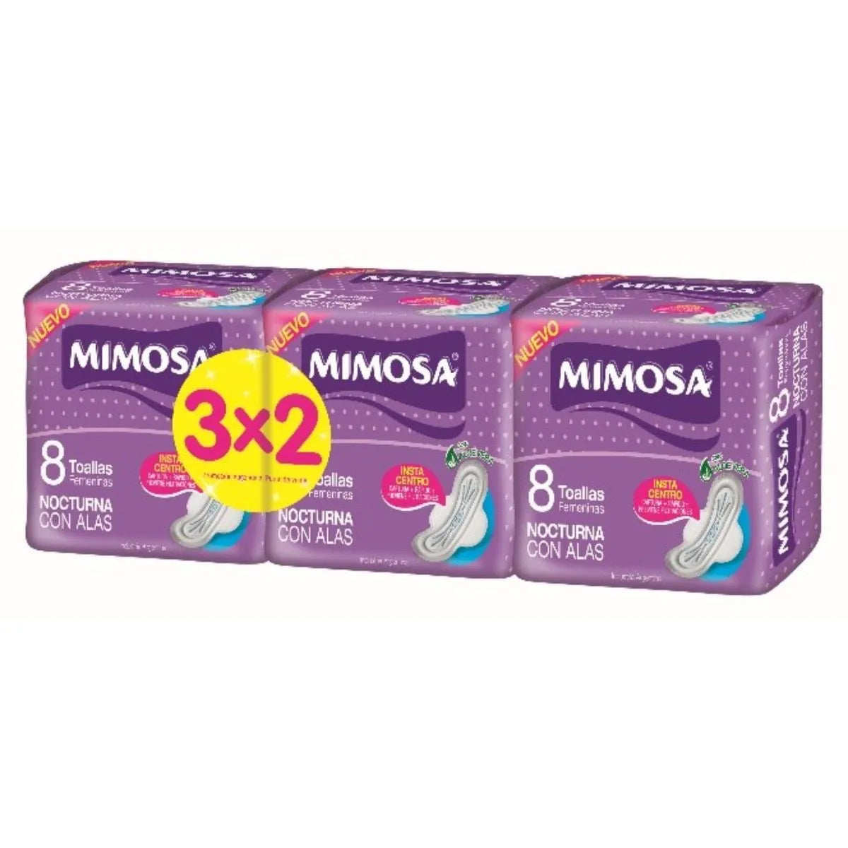 Pack 3x2 Toallitas Femeninas Mimosa Nocturna con Alas - 24 Unidades