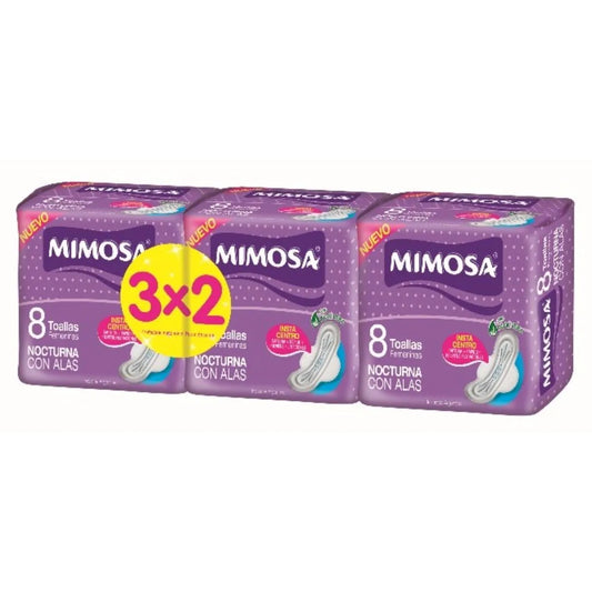 Pack 3x2 Toallitas Femeninas Mimosa Nocturna con Alas - 24 Unidades