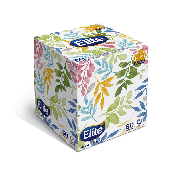 Pañuelos Faciales Elite Premium Cubo Triple Hoja 60 Unidades