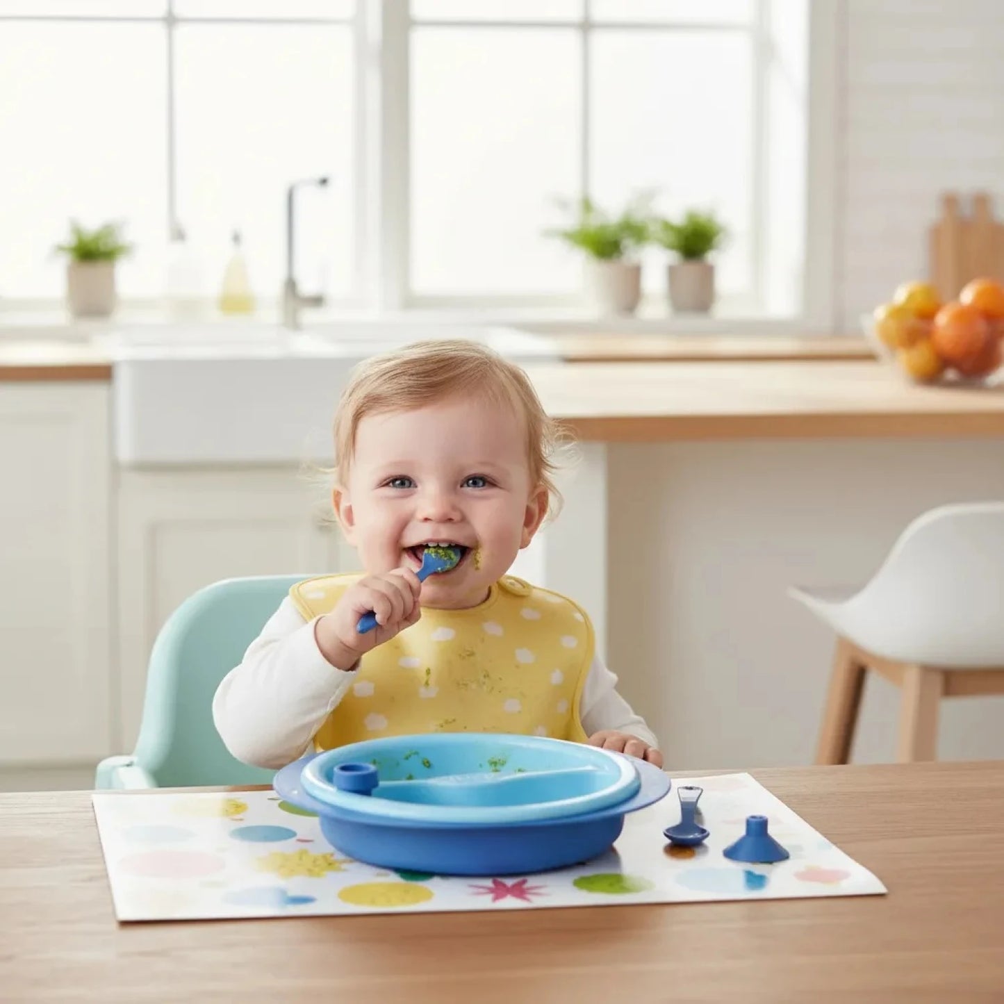 Kuka Plato Térmico con Cubiertos y Ventosa – Azul (3 unidades)