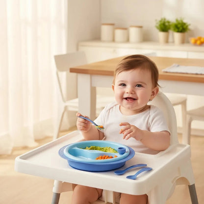 Kuka Plato Térmico con Cubiertos y Ventosa – Azul (3 unidades)