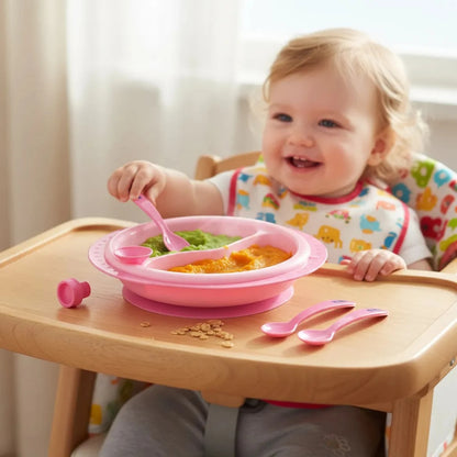 Kuka Plato Térmico con Cubiertos y Ventosa – Rosa (3 unidades)