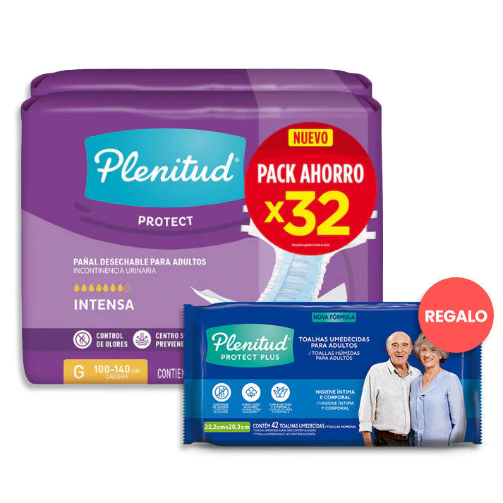 Pañales Plenitud Protect G - 32 unidades + Toallitas Húmedas Adulto Plenitud
