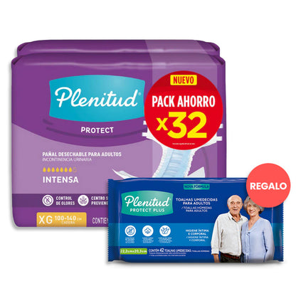 Pañales Plenitud Protect XG - 32 unidades + Toallitas Húmedas Adulto Plenitud