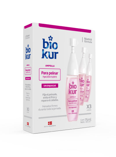 Ampolla BioKur para peinar fijacion fuerte 3 unidades x 15 ml