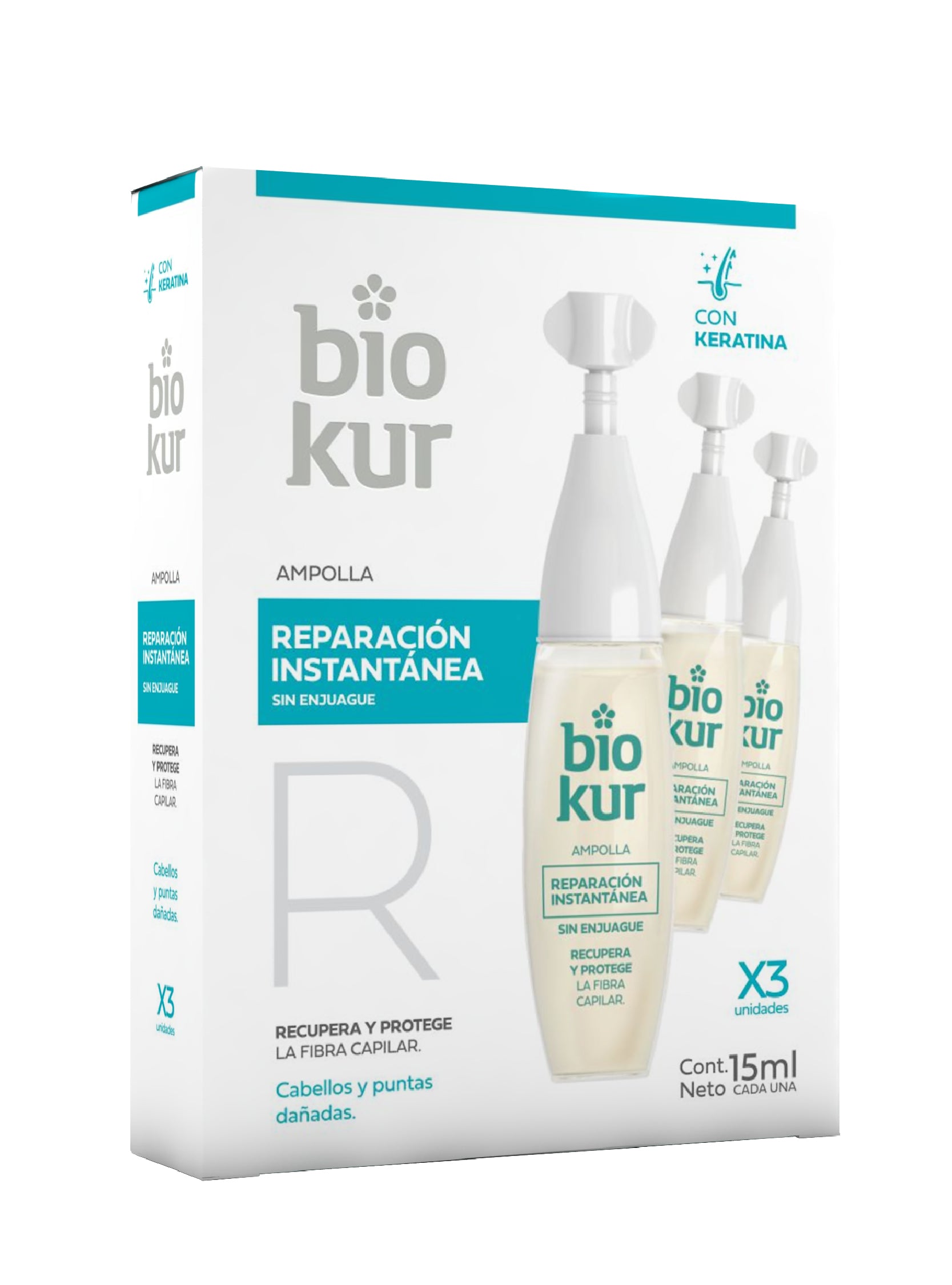 Ampolla BioKur reparacion instantanea  3 unidades x 15 ml