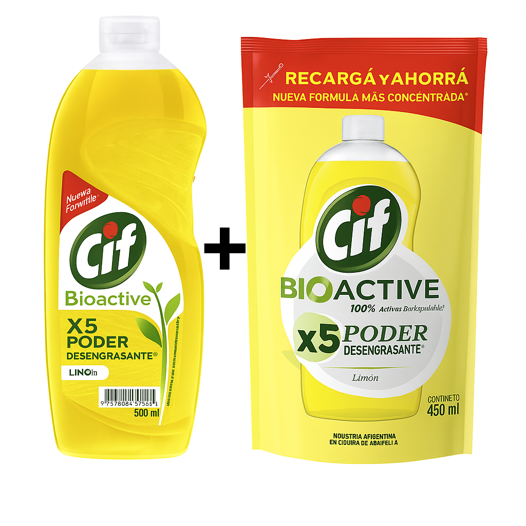 Combo Cif Limón | Detergente 500 ml + Repuesto 450 ml
