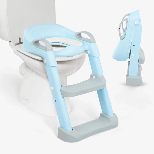 Reductor de Inodoro para Niños Kikkaboo con Escalera y Asiento Adaptador – Plegable Celeste