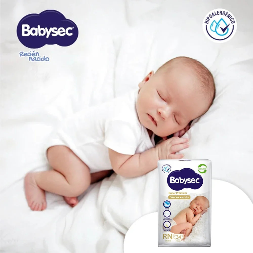 Pañales Babysec Super Premium RN - 34 + Toallitas Super Premium 50 ud