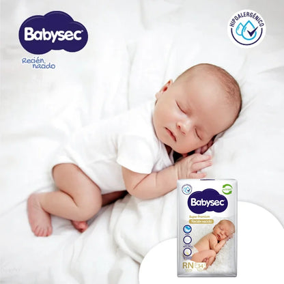 Pañales Babysec Super Premium RN - 34 + Toallitas Super Premium 50 ud