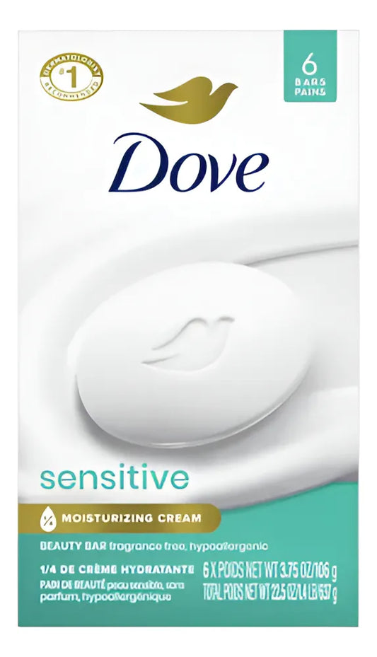 Jabon En Barra Dove Piel Sensible 90 G - 6 Unidades