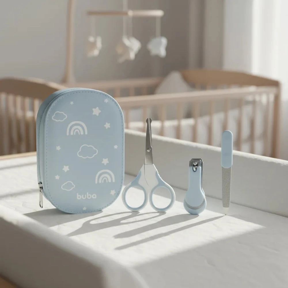 Kit de Cuidado e Higiene para Bebé BUBA – Set de Manicura con 5 Accesorios y Neceser Celeste