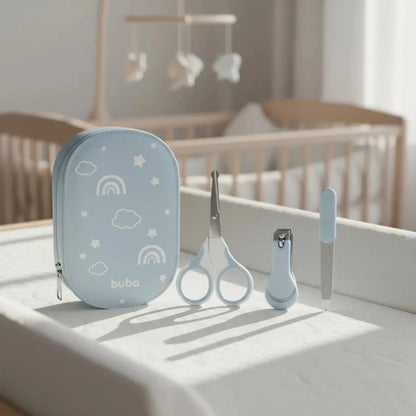 Kit de Cuidado e Higiene para Bebé BUBA – Set de Manicura con 5 Accesorios y Neceser Celeste