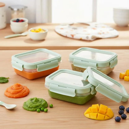 Set de 3 Tuppers Herméticos BUBA para Alimentos de Bebé – Verde