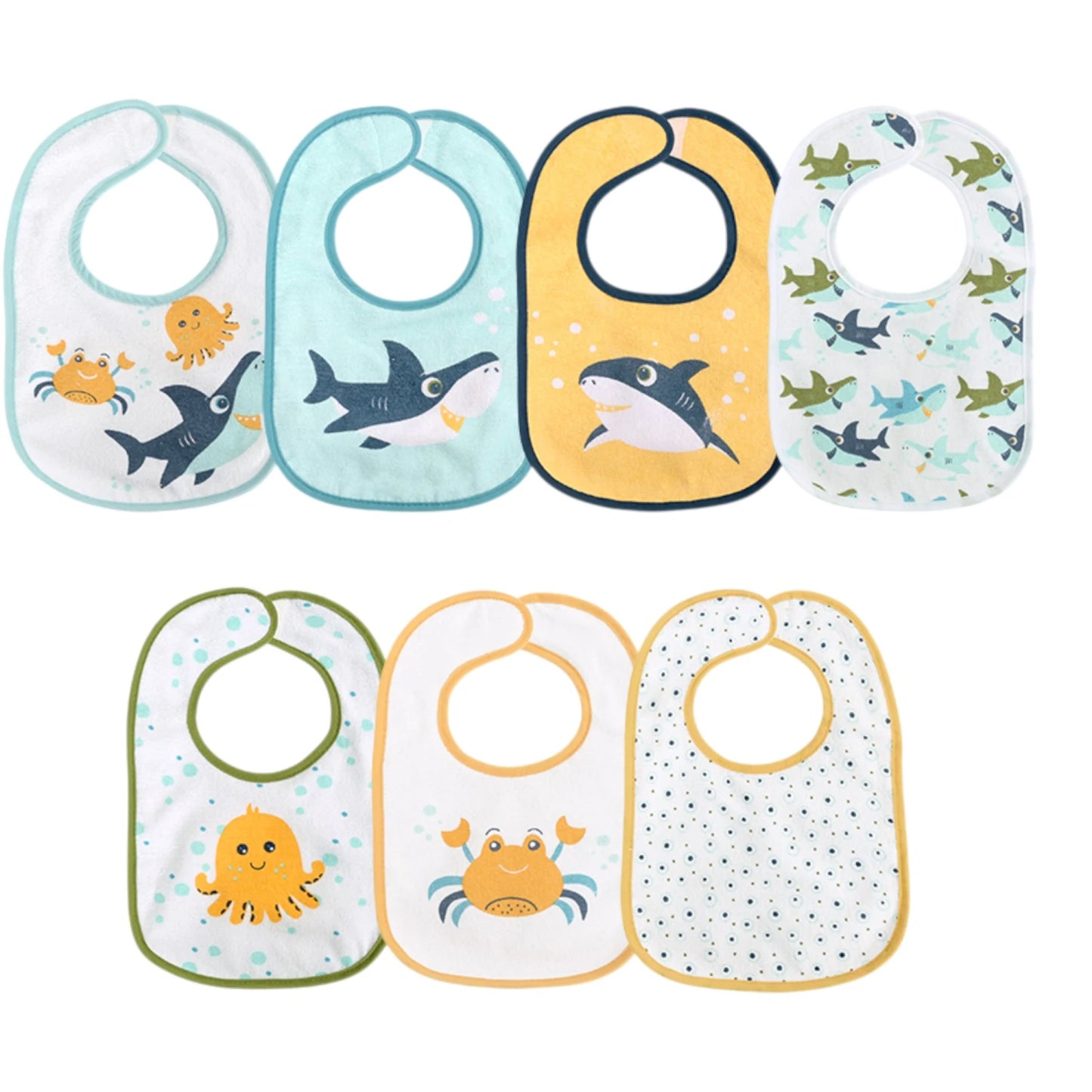 Set 7 Baberos Impermeables Con Velcro Lorelli - Fondo del Mar