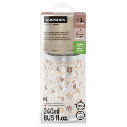 Mamadera de Vidrio Suavinex SX Pro 240 ml 3-6M Beige Conejos