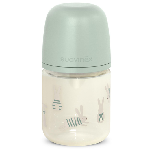 Mamadera de Vidrio Suavinex SX Pro 240 ml 3-6M Verde - Conejos