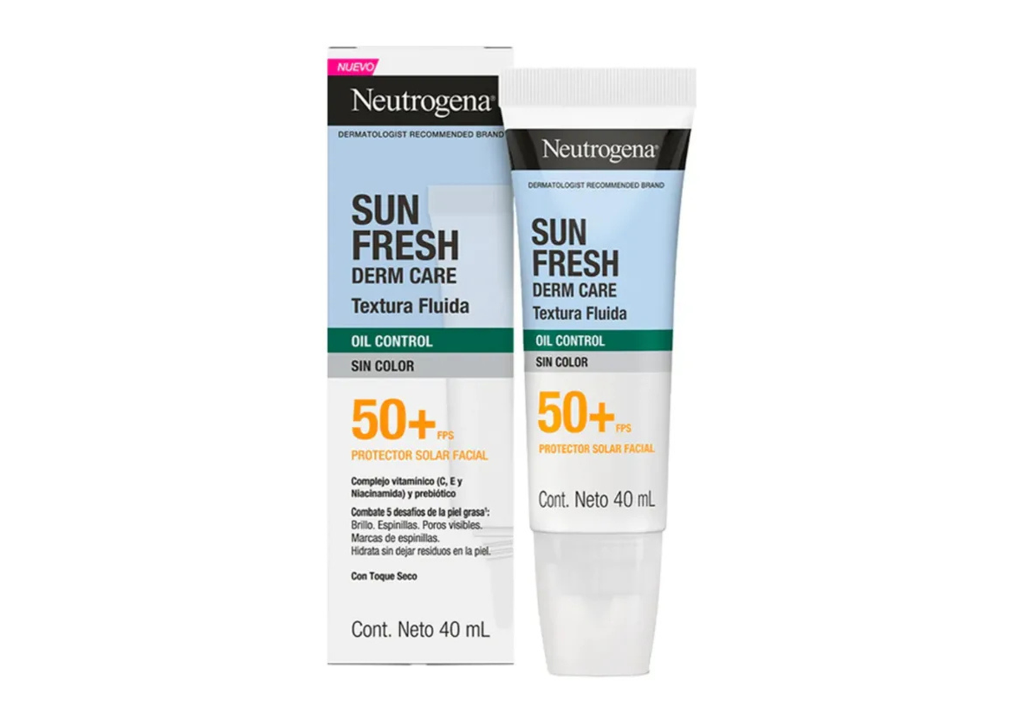 Protector Solar Neutrogena Sun Fresh 50+ Oil Control Derm Care Sin Color 40ml