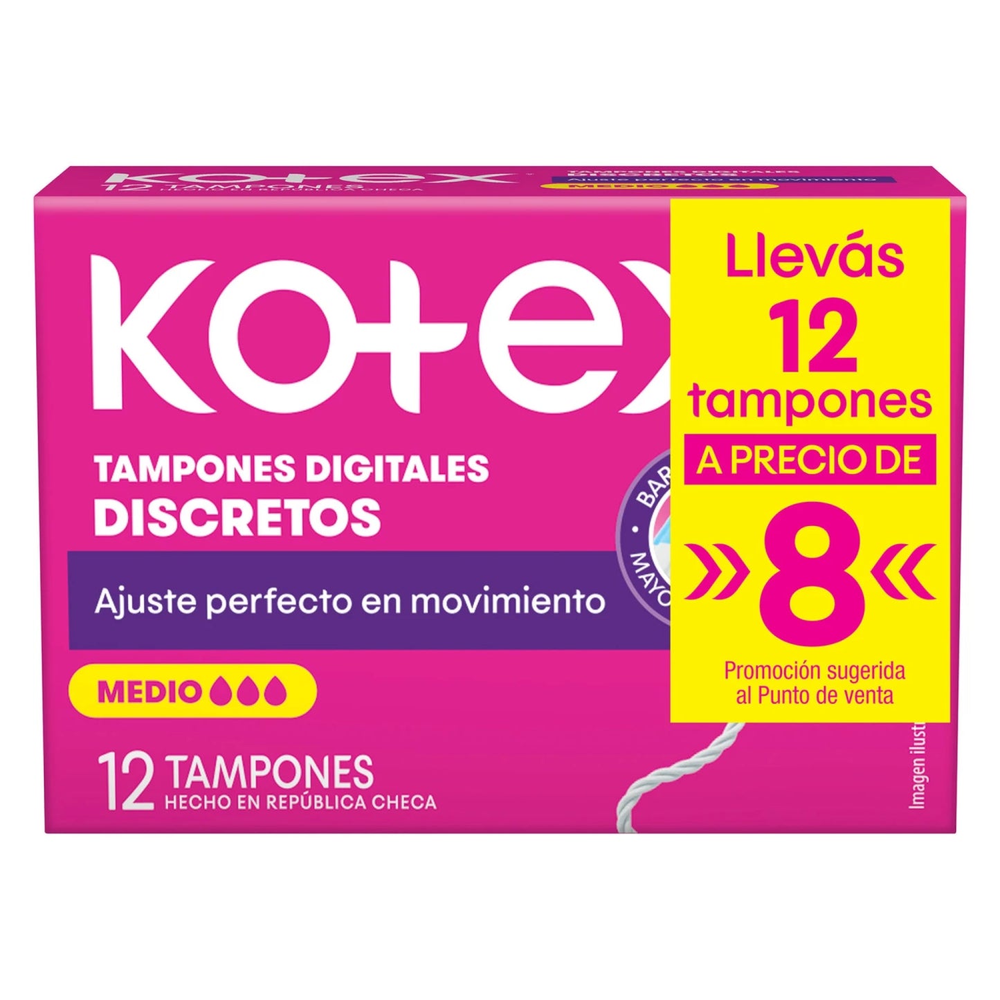 Tampones Kotex Mediano x12 unidades.