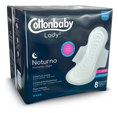 Toallas Femeninas Nocturnas Con Alas CottonBaby - 8 Unidades