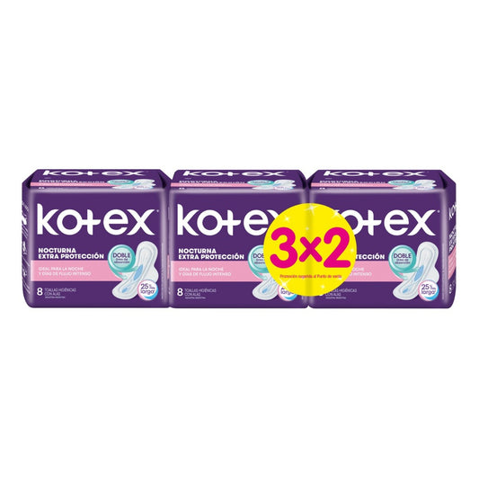 Toallitas Femeninas Kotex Nocturanas 3x2
