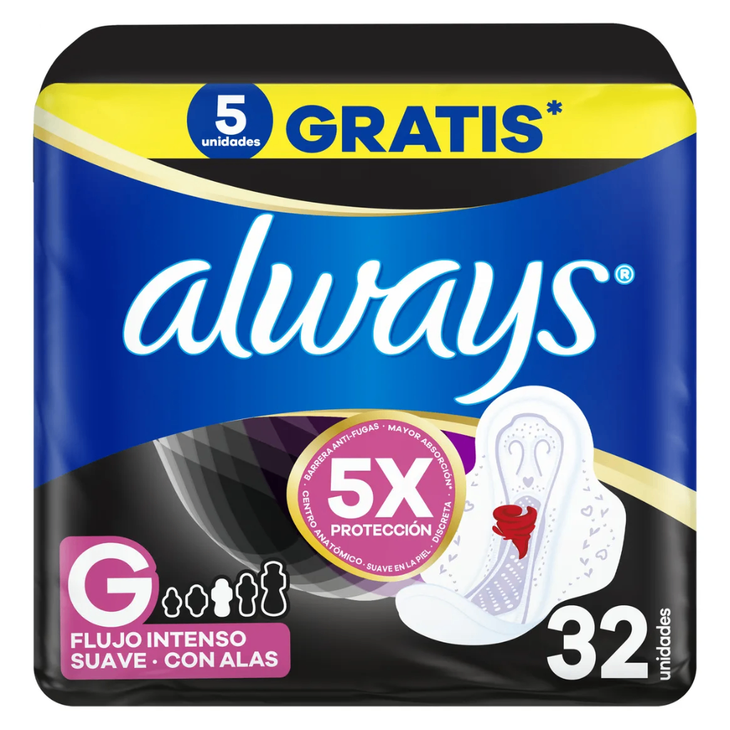 Toallitas Femeninas Always Noche Suave Talla G - 32 unidades