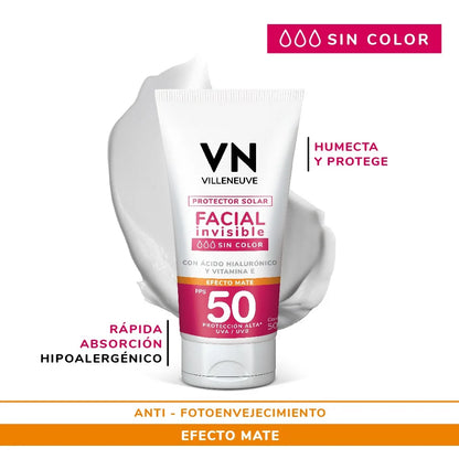 Protector Solar Villeneuve Facial Invisible sin Color FPS50+ 50 ml